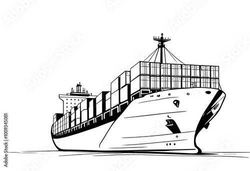 Large Cargo Ship Carrying Containers on the Ocean