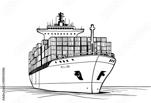 Large Cargo Ship Carrying Containers on the Ocean