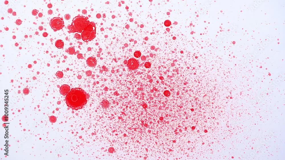 Red colour splashes onto white surface Red colour splashes onto white surface