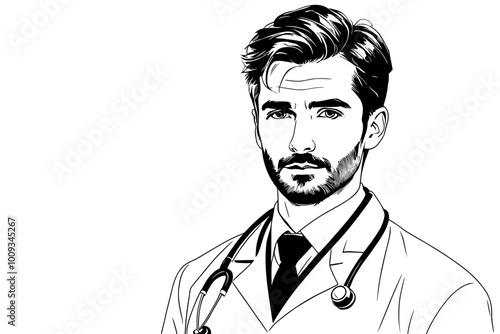 Male Doctor with Glasses and Stethoscope Illustration