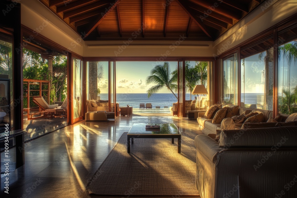 A comfortable living room with modern furniture and large windows for natural light A comfortable living room with modern furniture and large windows for natural light
