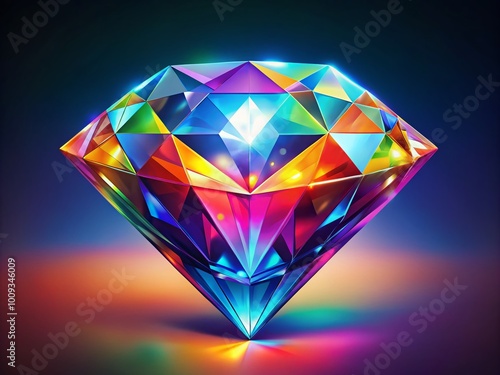 Isometric Diamond Illustration with Geometric Shapes and Bright Colors for Creative Design Projects