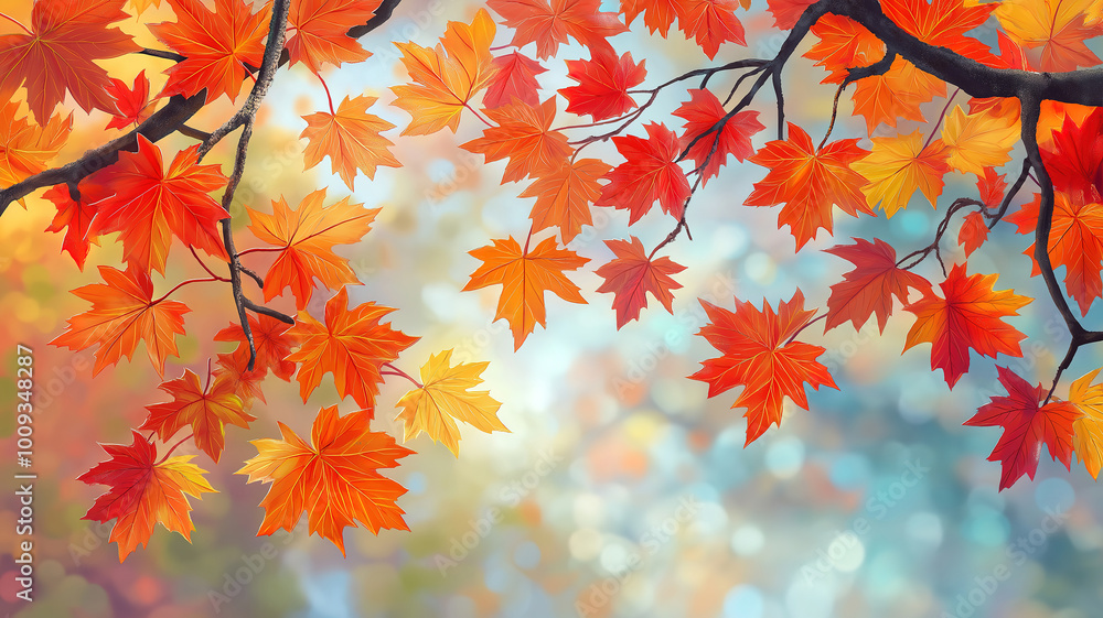 Colorful Autumn Maple Leaves on a Tree Branch for a Seasonal Aesthetic Colorful Autumn Maple Leaves on a Tree Branch for a Seasonal Aesthetic
