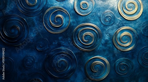 Swirling Blue Abstract Background with Circular Patterns Resembling Whirlpools or Spirals, Creating a Mesmerizing and Hypnotic Visual Effect.
