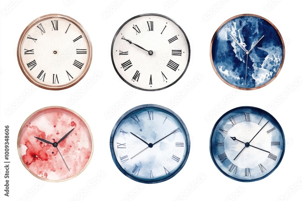 Four clocks with Roman numerals on a background Four clocks with Roman numerals on a background