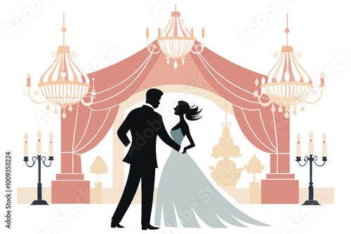 Illustrate a luxurious ballroom wedding I.eps