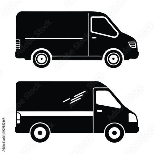 silhouette delivery van vector icon