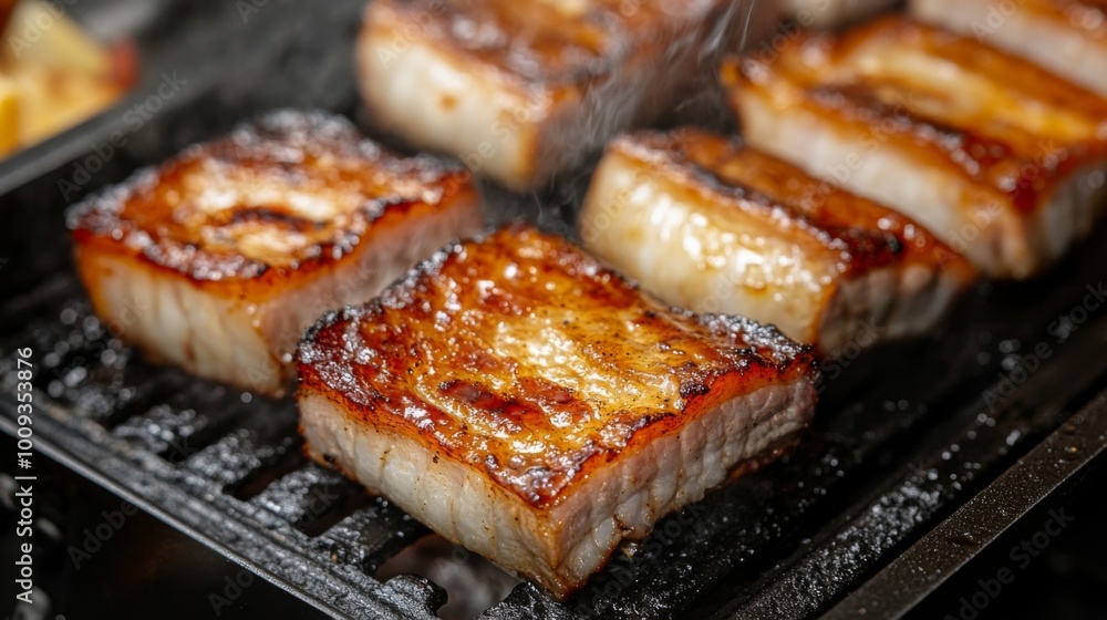 Delicious Grilled Pork Belly on a Barbecue Grill Delicious Grilled Pork Belly on a Barbecue Grill