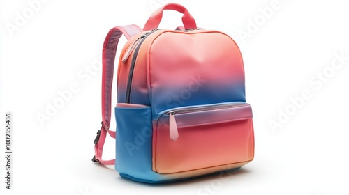 Vibrant gradient backpack, showcasing bright multicolor design, with compartments and straps, isolated studio fashion concept