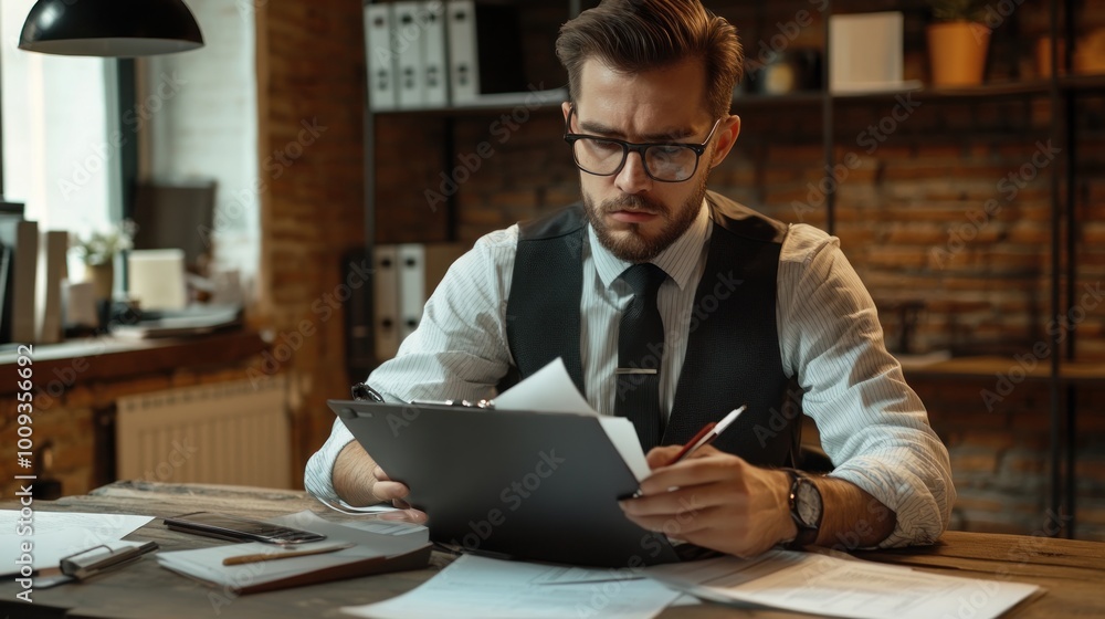 Businessman Working in Office Businessman Working in Office