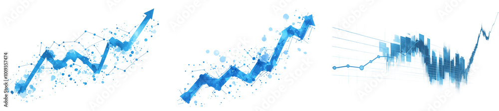 Set of a digital blue financial graph going upwards, isolated on a transparent background. Set of a digital blue financial graph going upwards, isolated on a transparent background.