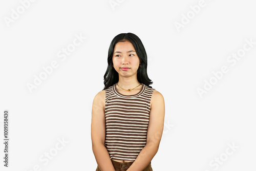 Young Asian Girl Gives several expression and gesture of happy, sad, wow, yes etc.