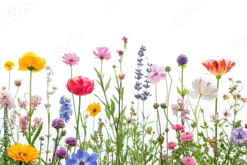 A cluster of colorful flowers growing naturally among the lush green grass