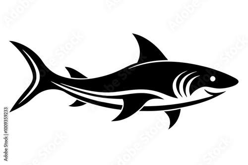 Shark Silhouette Streamlined with Sharp Fin Cutting Through Water