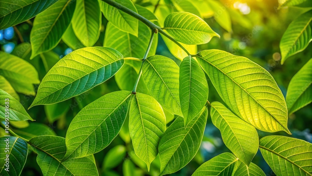 Lush Green Walnut Leaves in Natural Setting, Capturing the Essence of Nature and Organic Growth Lush Green Walnut Leaves in Natural Setting, Capturing the Essence of Nature and Organic Growth