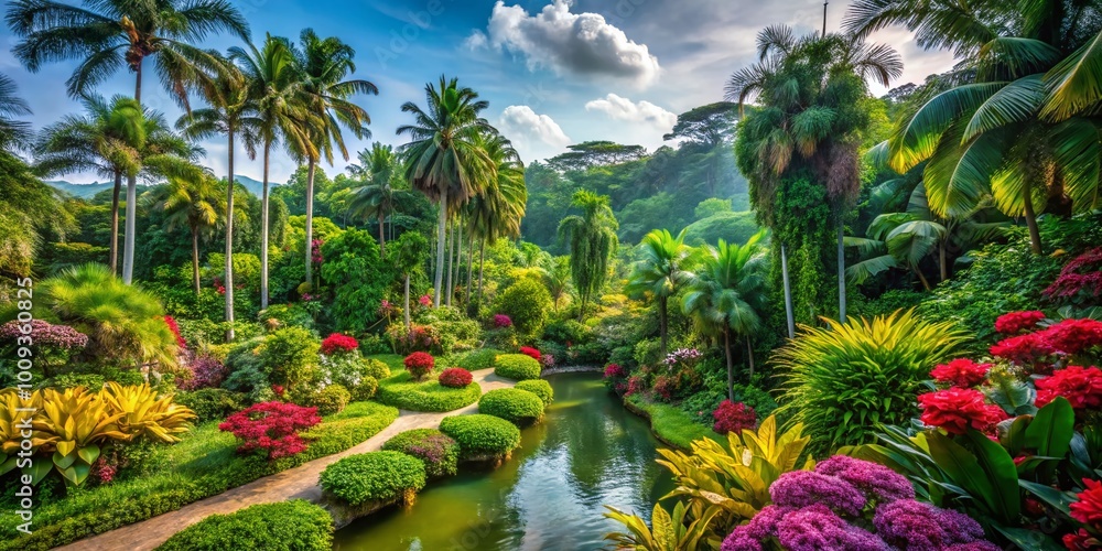 Fototapeta premium Lush Tropical Gardens in Singapore Showcasing Exotic Plants and Stunning Landscapes in Nature