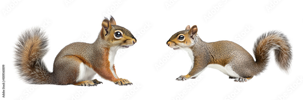 Fototapeta premium Set of a squirrel, isolated on a transparent background.