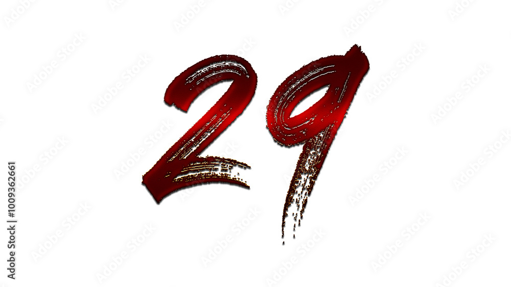 3D blood red number design of 29 on white background. 3D blood red number design of 29 on white background.