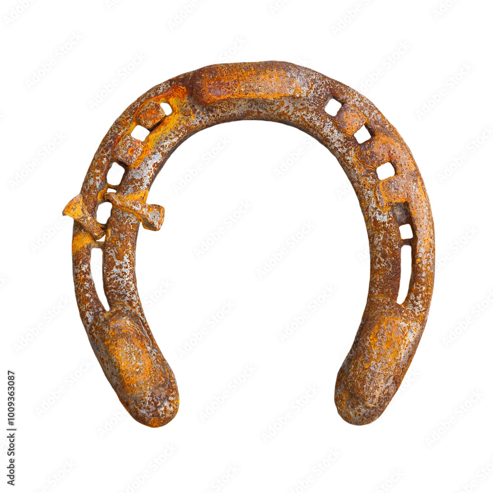 One old rusty used horseshoe on white and transparent background. PNG. One old rusty used horseshoe on white and transparent background. PNG.