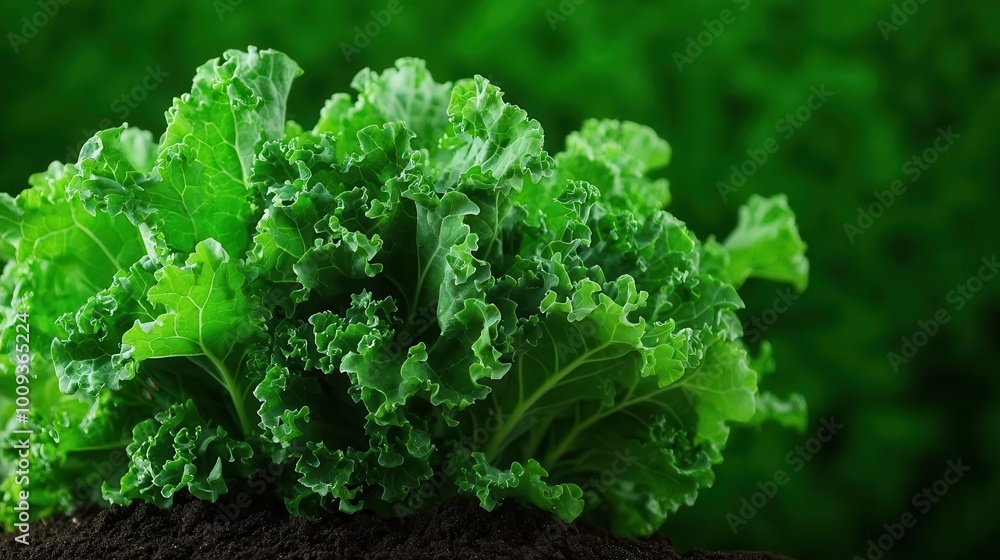 Organic kale growing in soil under smart lighting in a high-tech indoor farm, future of eco-agriculture Organic kale growing in soil under smart lighting in a high-tech indoor farm, future of eco-agriculture