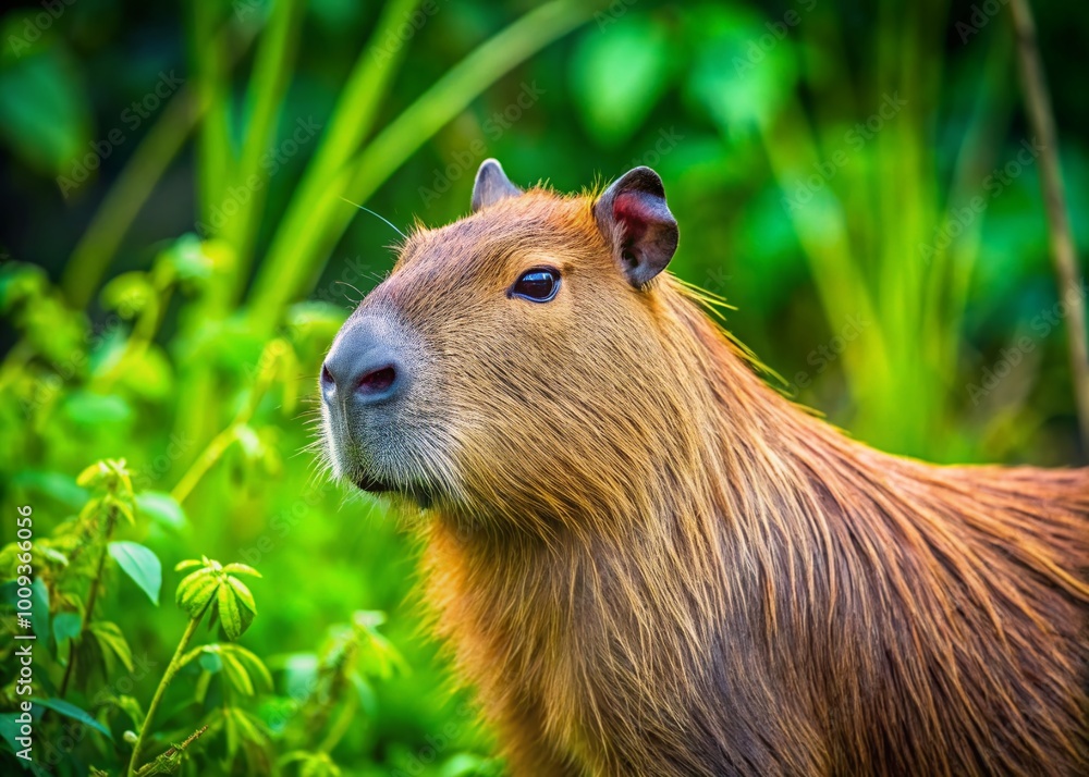 Majestic Capybara in Natural Habitat Representing Guinea's National Animal and Wildlife Heritage Majestic Capybara in Natural Habitat Representing Guinea's National Animal and Wildlife Heritage