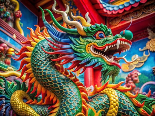 Wallpaper Mural Majestic Chinese Dragon Sculpture in Traditional Style with Intricate Details and Vibrant Colors Torontodigital.ca