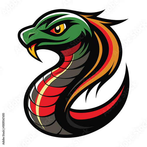 Snake vector, Snake logo, cobra head snake illustration, Aggressive Snake Open Its Mouth Widely Shows Its Fangs and Tongue