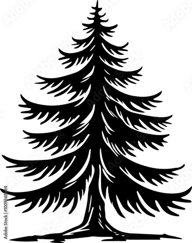 Cedar Tree Outline Vector Icon in Black for Modern Nature and Organic Design Projects, Svg, Png, Transparent background 