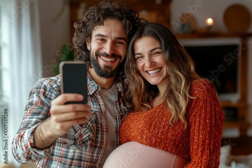 Ecstatic female couple taking a selfie with their positive pregn, Generative AI photo