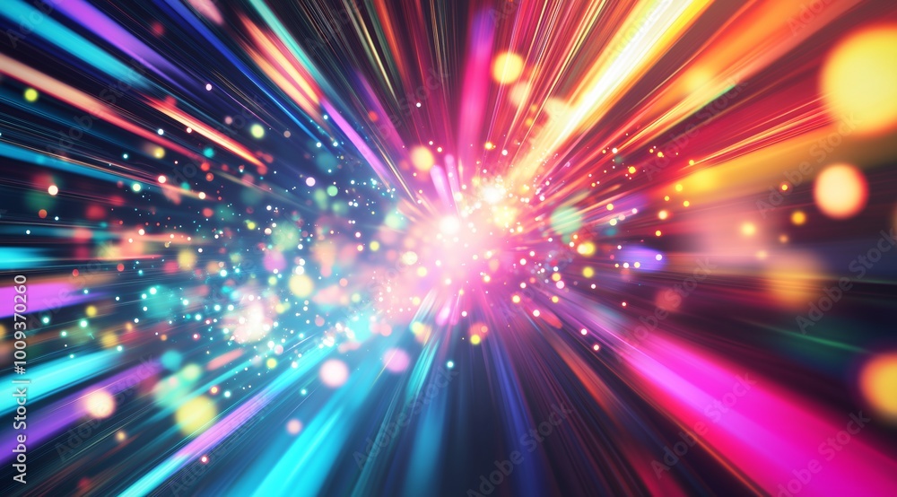 Obraz premium Explosive Burst of Colorful Light and Energy in Abstract Digital Art Background