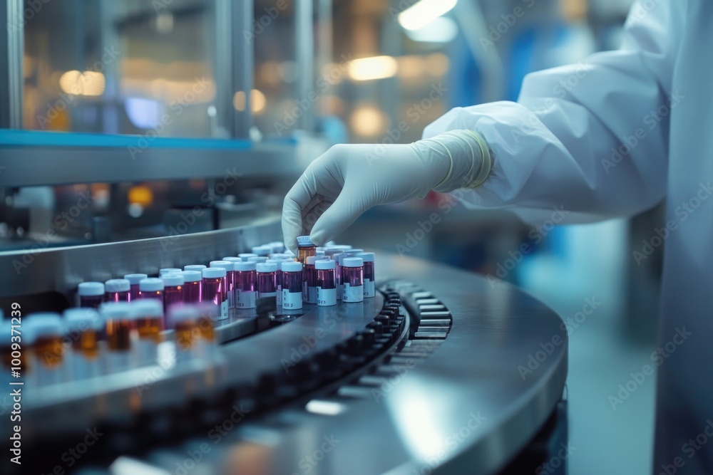 A scientist in a lab coat and gloves tinkering with a machine A scientist in a lab coat and gloves tinkering with a machine