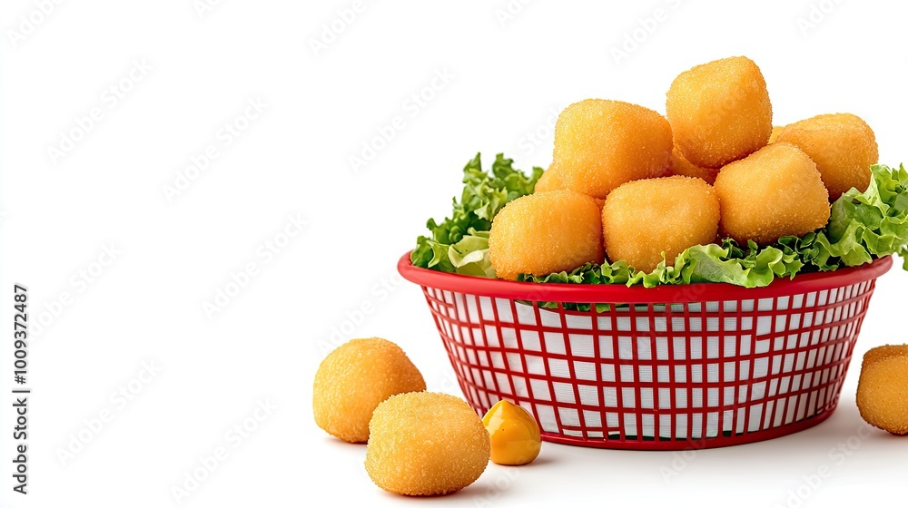 Golden brown chicken tenders are arranged on crisp lettuce, accompanied by a flavorful dipping sauce, perfect for a casual meal or snack Golden brown chicken tenders are arranged on crisp lettuce, accompanied by a flavorful dipping sauce, perfect for a casual meal or snack