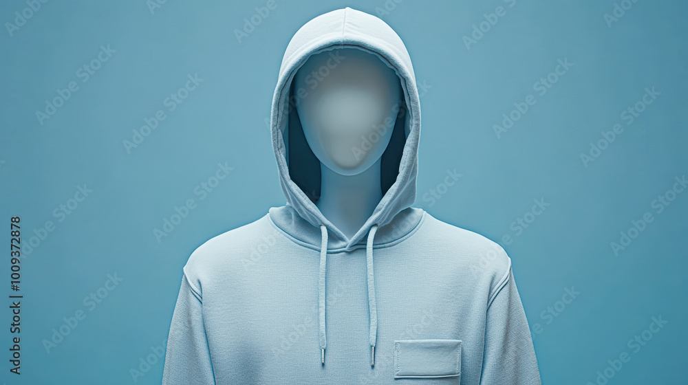 A man is wearing a hoodie and standing in front of a blue background A man is wearing a hoodie and standing in front of a blue background