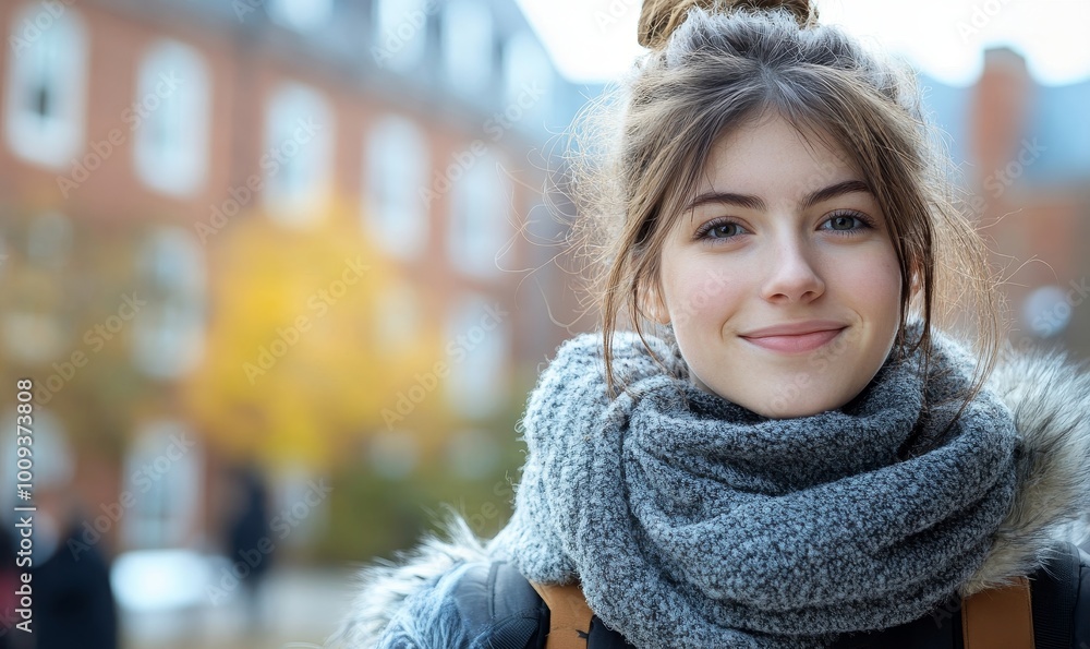 Female student at university campus, Generative AI Female student at university campus, Generative AI