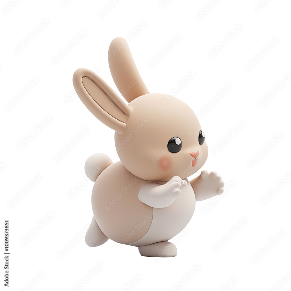Obraz premium Cute cartoon bunny rabbit walking adorable fluffy animal character 3d render isolated on white background hare wild pet easter mascot design element funny hopping mammal furry wildlife nature zoo