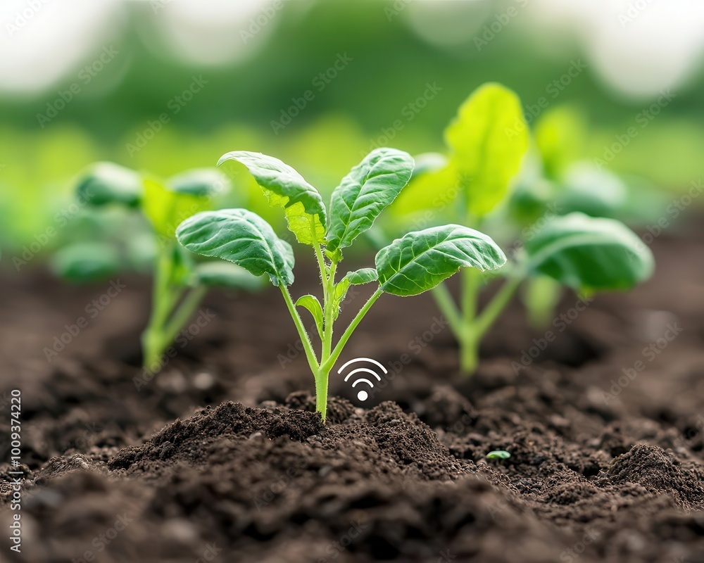 Soil sensors monitoring organic vegetable growth in an advanced indoor farming system, innovation in sustainable agriculture Soil sensors monitoring organic vegetable growth in an advanced indoor farming system, innovation in sustainable agriculture