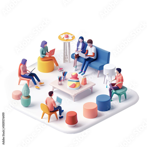 Teamwork collaboration business meeting project management office work communication diverse businesspeople team working together in modern office 3D render PNG transparent background