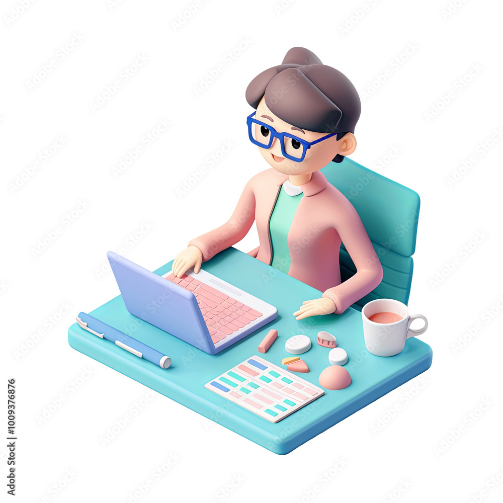 3D Character Working From Home Office Desk Laptop Computer Freelance Creative Designer Workspace 3D Character Working From Home Office Desk Laptop Computer Freelance Creative Designer Workspace