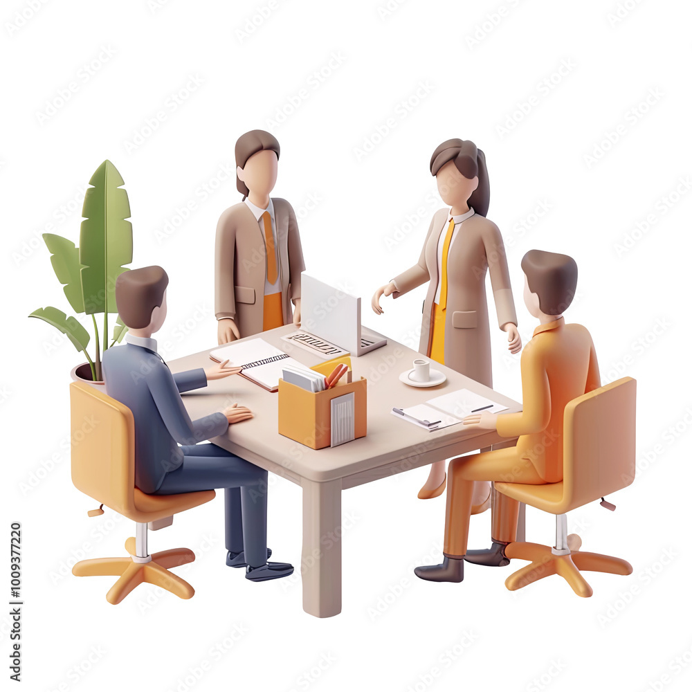 Four Business People Having a Meeting Around a Table Teamwork Collaboration 3D Render on White Background Business Meeting Workplace Corporate Office Concept Four Business People Having a Meeting Around a Table Teamwork Collaboration 3D Render on White Background Business Meeting Workplace Corporate Office Concept