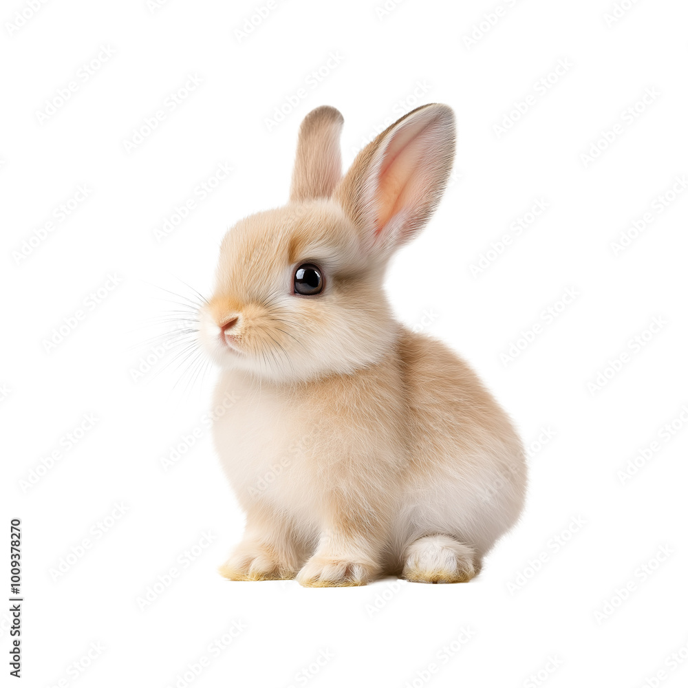 An adorable baby bunny with soft, light brown fur and big ears, sitting up on a transparent background An adorable baby bunny with soft, light brown fur and big ears, sitting up on a transparent background