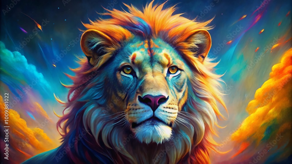 Fototapeta premium Majestic Nemean Lion Artwork Capturing Strength and Mythology in Vibrant Colors and Bold Design