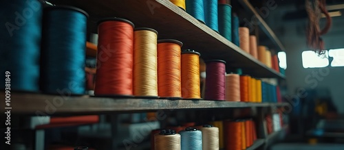Colorful Threads on Wooden Shelf