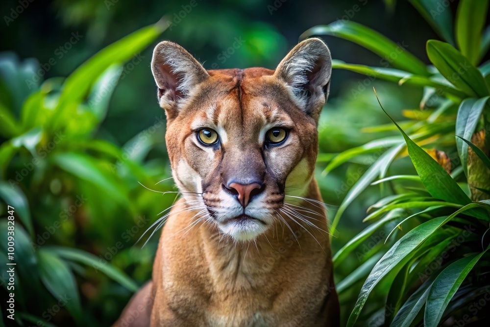 Fototapeta premium Majestic Puma in Natural Habitat Showcasing Grace and Power Amidst Lush Greenery and Wildlife