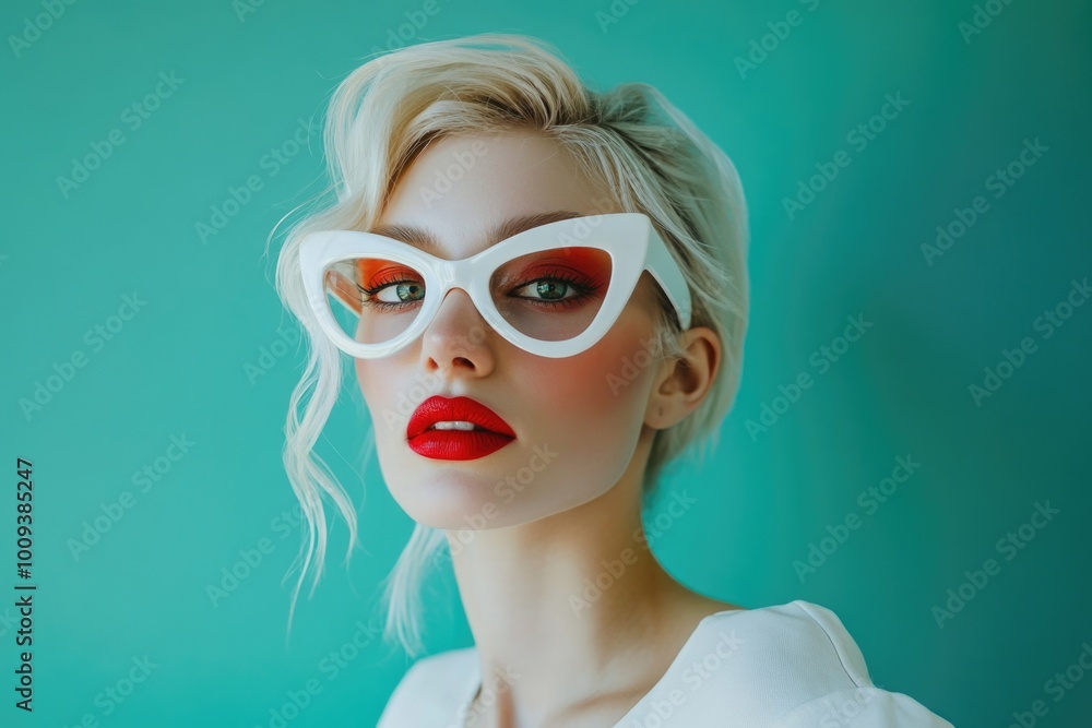 custom made wallpaper toronto digitalA woman wearing red lipstick and white sunglasses, likely in a casual or retro setting