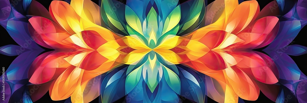 Fototapeta premium A kaleidoscopic rainbow pattern, with repeating symmetrical shapes and vivid colors