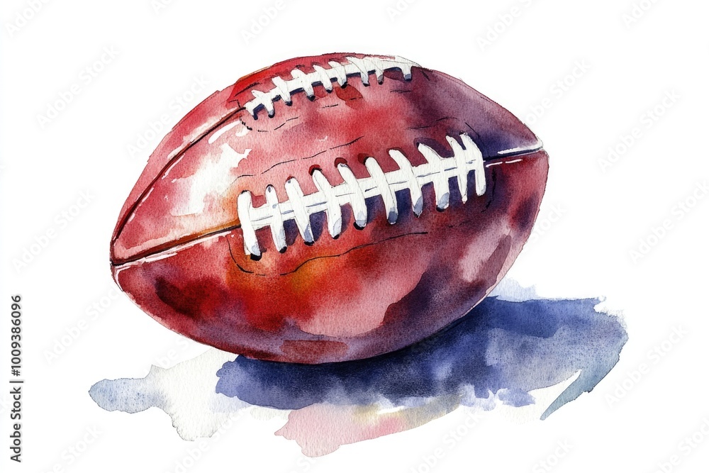 Watercolor illustration of a football on a white background, ideal for use in sports-themed designs and graphics Watercolor illustration of a football on a white background, ideal for use in sports-themed designs and graphics