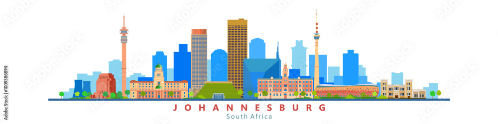 Obraz premium Johannesburg City landmarks symbol buildings colorful vector illustration, South Africa