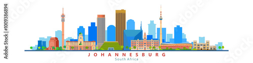 Johannesburg City landmarks symbol buildings colorful vector illustration, South Africa