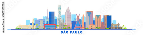 sao paulo city landmarks symbol buildings colorful vector illustration on a white background