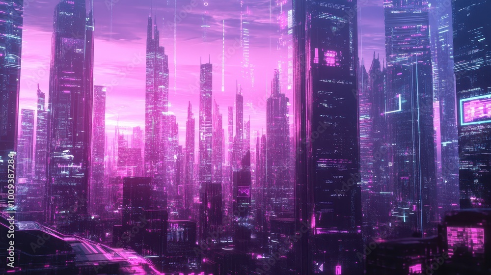 Obraz premium Neon Metropolis: A Futuristic Urban Landscape